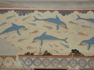 Particolare dell'affresco dei delfini nel Megaron della regina del palazzo di Knosso
